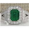 Image 1 : 3.23 CTW Natural Colombian Emerald And Diamond Ring 14K Solid White Gold