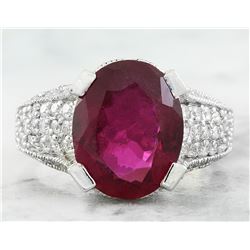 5.75 CTW Rubelite 18K White Gold Diamond Ring