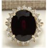 Image 1 : 16.07 CTW Natural Hessonite Garnet And Diamond Ring 14K Solid Yellow Gold