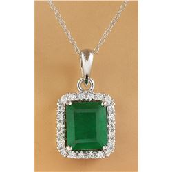 3.73 CTW Emerald 18K White Diamond Necklace