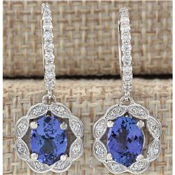 2.21 CTW Natural Blue Tanzanite And Diamond Earrings In 18K White Gold