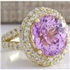 Image 2 : 11.51 CTW Natural Pink Kunzite And Diamond Ring In 14K Yellow Gold