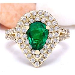 3.00 CTW Natural Emerald 14K Solid Yellow Gold Diamond Ring