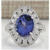 Image 1 : 6.46 CTW Natural Tanzanite And Diamond Ring In 14K White Gold