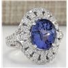 Image 2 : 6.46 CTW Natural Tanzanite And Diamond Ring In 14K White Gold