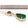 Image 4 : 10.00 CTW Natural Emerald And Diamond Pendant In 18K Solid Yellow Gold