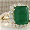 Image 2 : 7.49 CTW Natural Colombian Emerald And Diamond Ring In 18K Yellow Gold