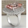 Image 3 : 22.24 CTW Natural Peach Morganite And Diamond Ring In 14K Solid White Gold