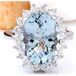 6.06 CTW Natural Aquamarine 18K Solid White Gold Diamond Ring