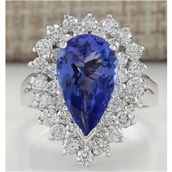 4.46 CTW Natural Tanzanite And Diamond Ring In 18K White Gold