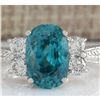 Image 1 : 7.07 CTW Natural Blue Zircon And Diamond Ring 14K Solid White Gold