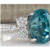 Image 2 : 7.07 CTW Natural Blue Zircon And Diamond Ring 14K Solid White Gold