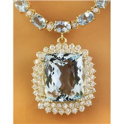 43.88 CTW Aquamarine 18K Yellow Gold Diamond Necklace