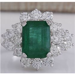 4.58 CTW Natural Emerald And Diamond Ring 14K Solid White Gold