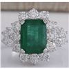 Image 1 : 4.58 CTW Natural Emerald And Diamond Ring 14K Solid White Gold