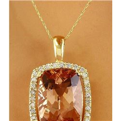 11.88 CTW Natural Morganite 14K Solid Yellow Gold Diamond Pendant Necklace