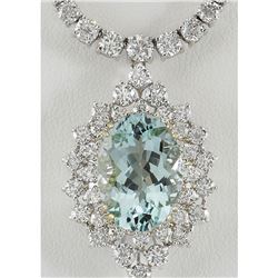 19.85 CTW Natural Aquamarine And Diamond Necklace In 14K White Gold
