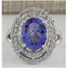 Image 1 : 4.83 CTW Natural Blue Tanzanite And Diamond Ring 14K Solid White Gold