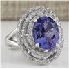 Image 2 : 4.83 CTW Natural Blue Tanzanite And Diamond Ring 14K Solid White Gold