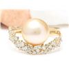 Image 1 : 3.48 mm Gold South Sea Pearl 14K Solid Yellow Gold Diamond Ring