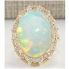 Image 1 : 12.02 CTW Natural Opal And Diamond Ring In 18K Yellow Gold