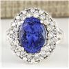 Image 1 : 7.82 CTW Natural Blue Tanzanite And Diamond Ring 14k Solid White Gold