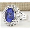 Image 2 : 7.82 CTW Natural Blue Tanzanite And Diamond Ring 14k Solid White Gold