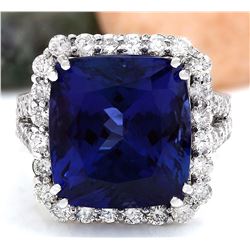 16.92 CTW Natural Tanzanite 18K Solid White Gold Diamond Ring