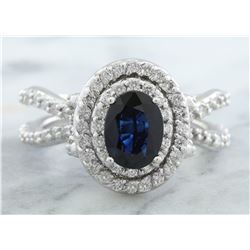 2.95 CTW Sapphire 18K White Gold Diamond Ring