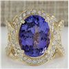 Image 1 : 10.62 CTW Natural Blue Tanzanite And Diamond Ring In 14K Solid Yellow Gold