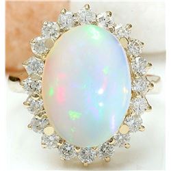 5.55 CTW Natural Opal 14K Solid Yellow Gold Diamond Ring