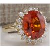 Image 2 : 6.96CTW Natural Mandarin Garnet And Diamond Ring In18K Yellow Gold
