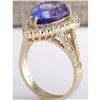 Image 3 : 8.16 CTW Natural Blue Tanzanite And Diamond Ring 18K Solid Yellow Gold