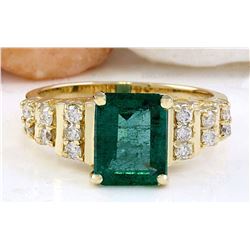 2.55 CTW Natural Emerald 14K Solid Yellow Gold Diamond Ring