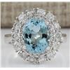 Image 1 : 4.40 CTW Natural Aquamarine And Diamond Ring In 18K Solid White Gold
