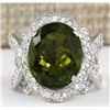 Image 1 : 12.80 CTW Natural Green Tourmaline And Diamond Ring 18K Solid White Gold