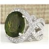 Image 2 : 12.80 CTW Natural Green Tourmaline And Diamond Ring 18K Solid White Gold