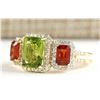 Image 2 : 5.85 CTW Natural Peridot And Sapphire Diamond Ring In 18K Yellow Gold