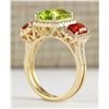 Image 3 : 5.85 CTW Natural Peridot And Sapphire Diamond Ring In 18K Yellow Gold