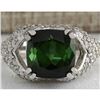 Image 1 : 7.93 CTW Natural Green Tourmaline And Diamond Ring 14K Solid White Gold