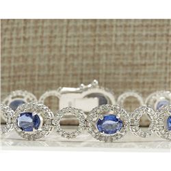 12.42 CTW Natural Sapphire And Diamond Bracelet In 14K Solid White Gold
