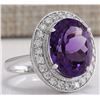 Image 2 : 10.60 CTW Natural Amethyst And Diamond Ring In 14K Solid White Gold