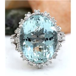 12.78 CTW Natural Aquamarine 18K Solid White Gold Diamond Ring