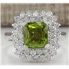 Image 1 : 3.55 CTW Natural Peridot And Diamond Ring 14K Solid White Gold
