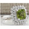 Image 2 : 3.55 CTW Natural Peridot And Diamond Ring 14K Solid White Gold