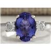Image 1 : 2.81 CTW Natural Tanzanite And Diamond Ring 14K Solid White Gold