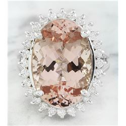 14.20 CTW Morganite 18K White Gold Diamond Ring