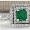 Image 2 : 1.70 CTW Natural Colombian Emerald And Diamond Ring In 18K White Gold