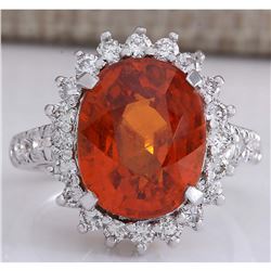 11.09 CTW Natural Mandarin Garnet And Diamond Ring In18K White Gold