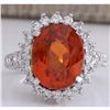Image 1 : 11.09 CTW Natural Mandarin Garnet And Diamond Ring In18K White Gold